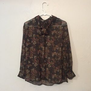 Zara Floral Print Tie Neck Top